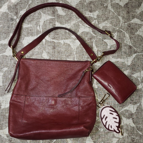 Fossil Handbags - Fossil Amelia Hobo Shoulder Bag and Wallet Set (and Coin Purse) Leather Burgundy